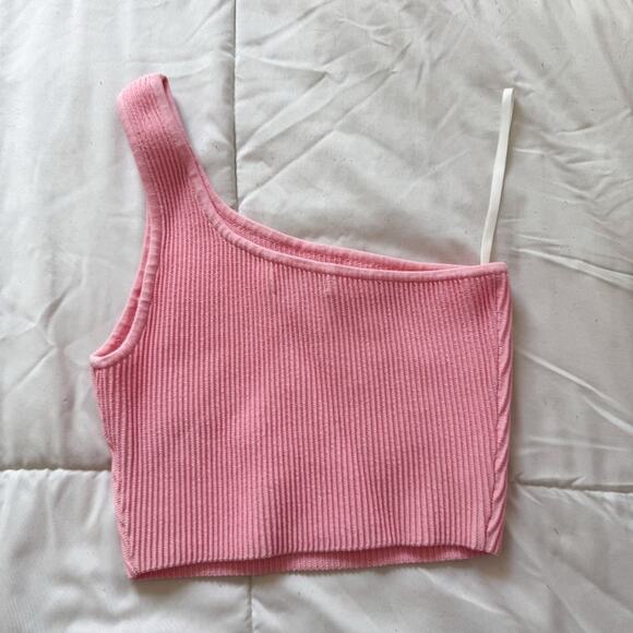 Aritzia Babaton Sculpt Knit One-Shoulder Ribbed Cropped Tank Daisy Pink - Picture 8 of 8